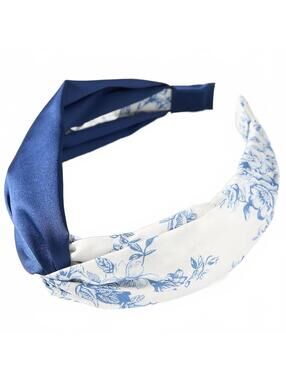 Anthropologie Half-Twist Fabric Hair Band Blue Floral Two-Tone NWT